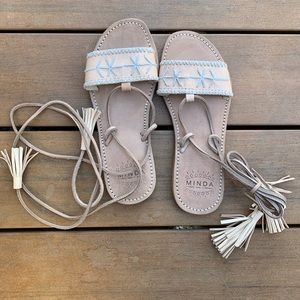 Minda Embroidered Ankle-Tie Sandals